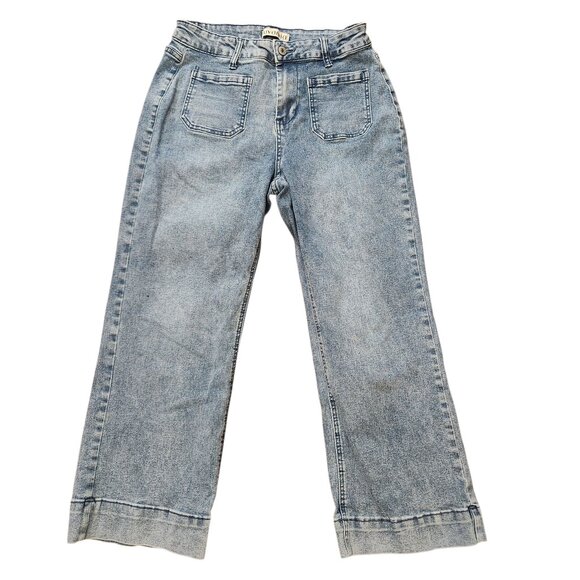 Luvamia Jeans Womens Medium Wide Leg High Rise Cropped Distressed Denim Pants - Picture 1 of 11